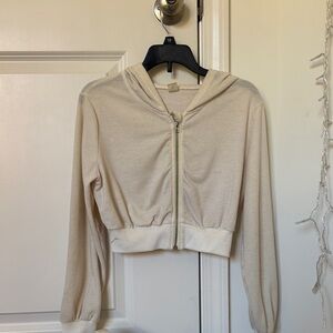 Cream Cropped Zip-Up Hoodie